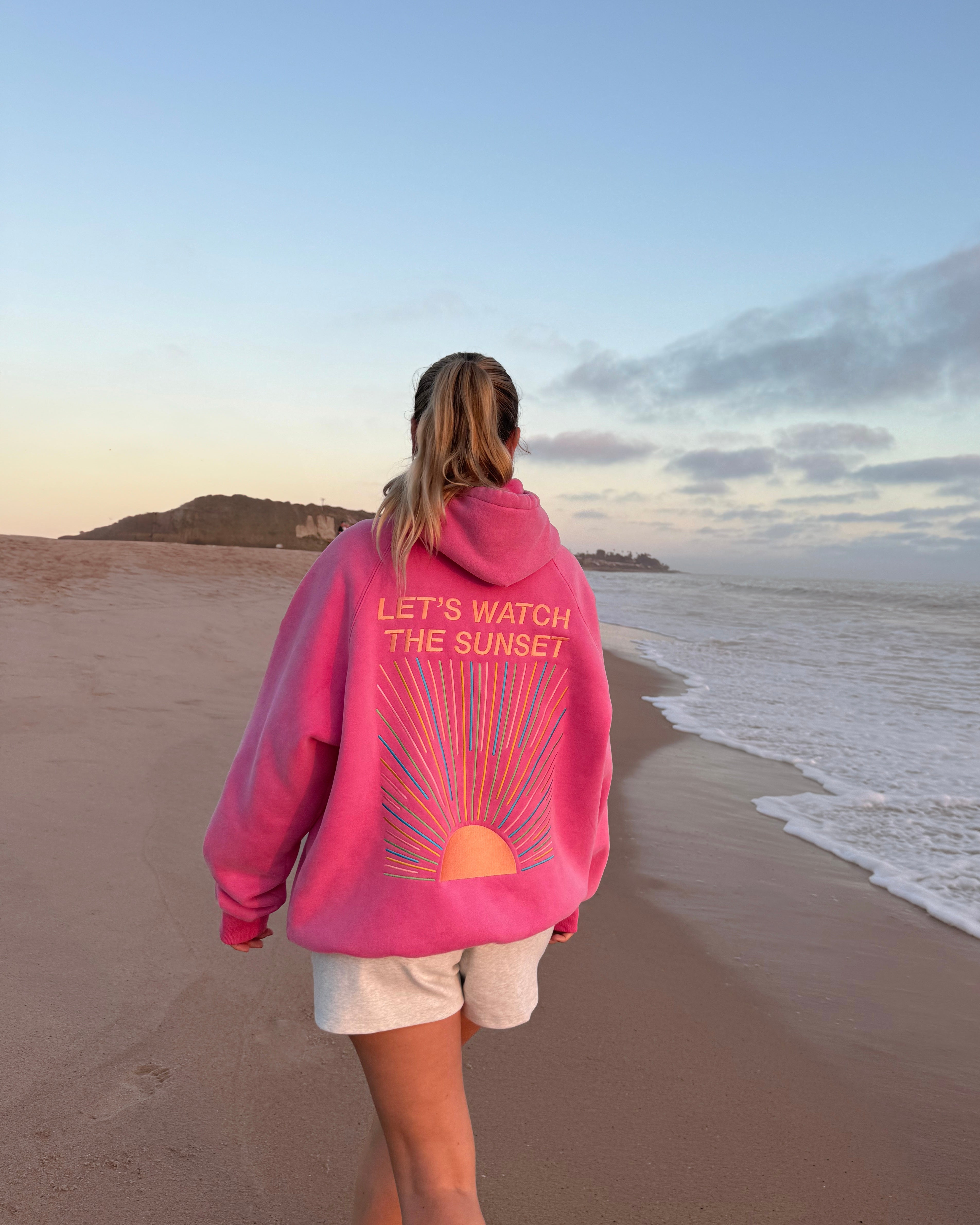 "Let's Watch the Sunset" Oversized Lux Hoodie in Vintage Washed Pink