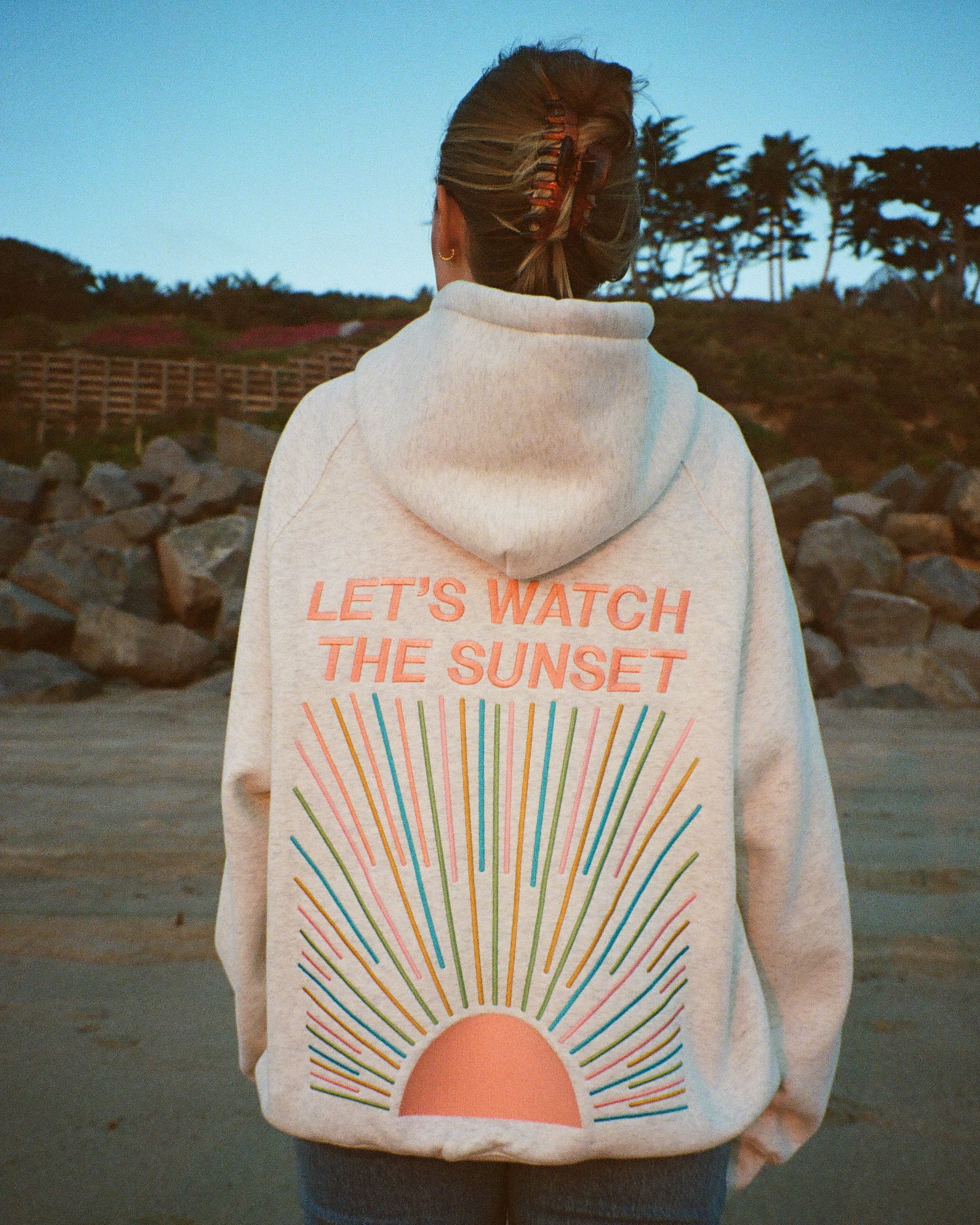 "Let's Watch the Sunset" Oversized Lux Hoodie in Heather Gray