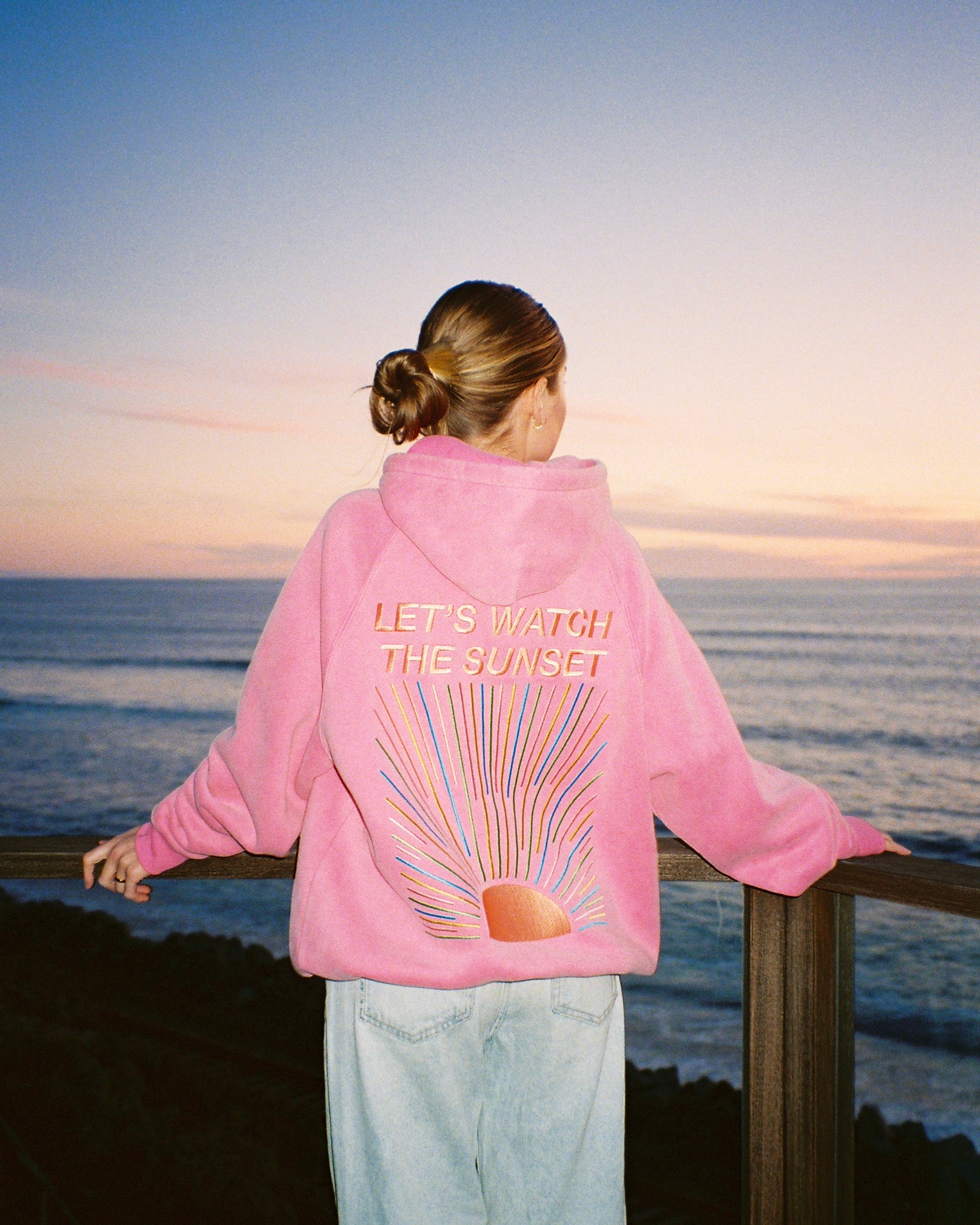 "Let's Watch the Sunset" Oversized Lux Hoodie in Vintage Washed Pink