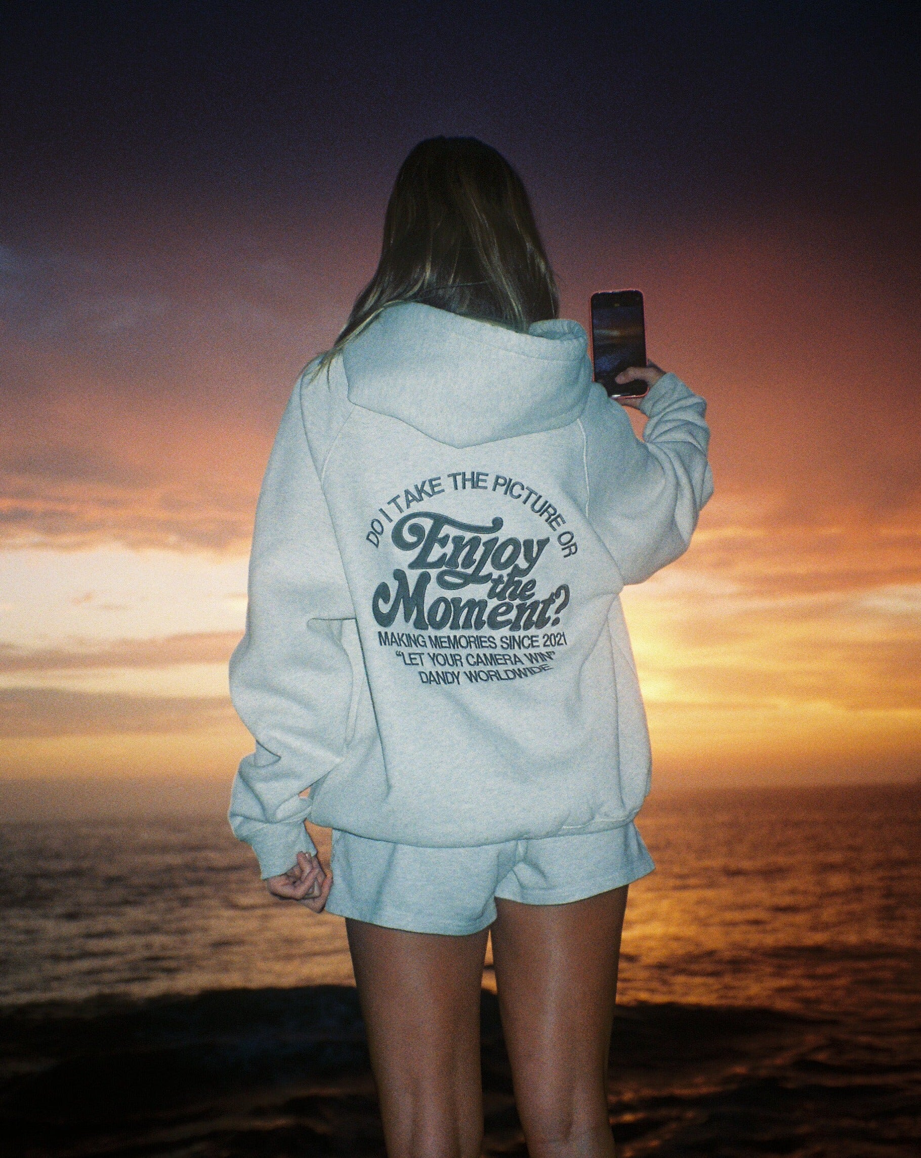 "Enjoy the Moment" Oversized Lux Hoodie in Heather Gray