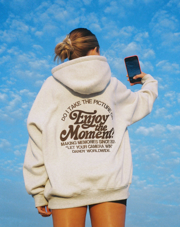 "Enjoy the Moment" Oversized Lux Hoodie in Heather Grey – Dandy Worldwide