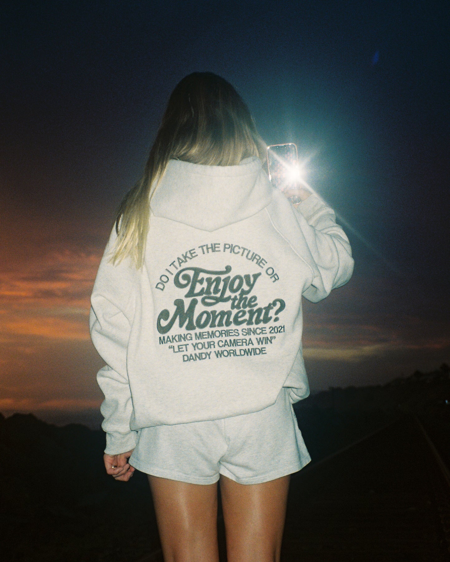 "Enjoy the Moment" Oversized Lux Hoodie in Heather Grey