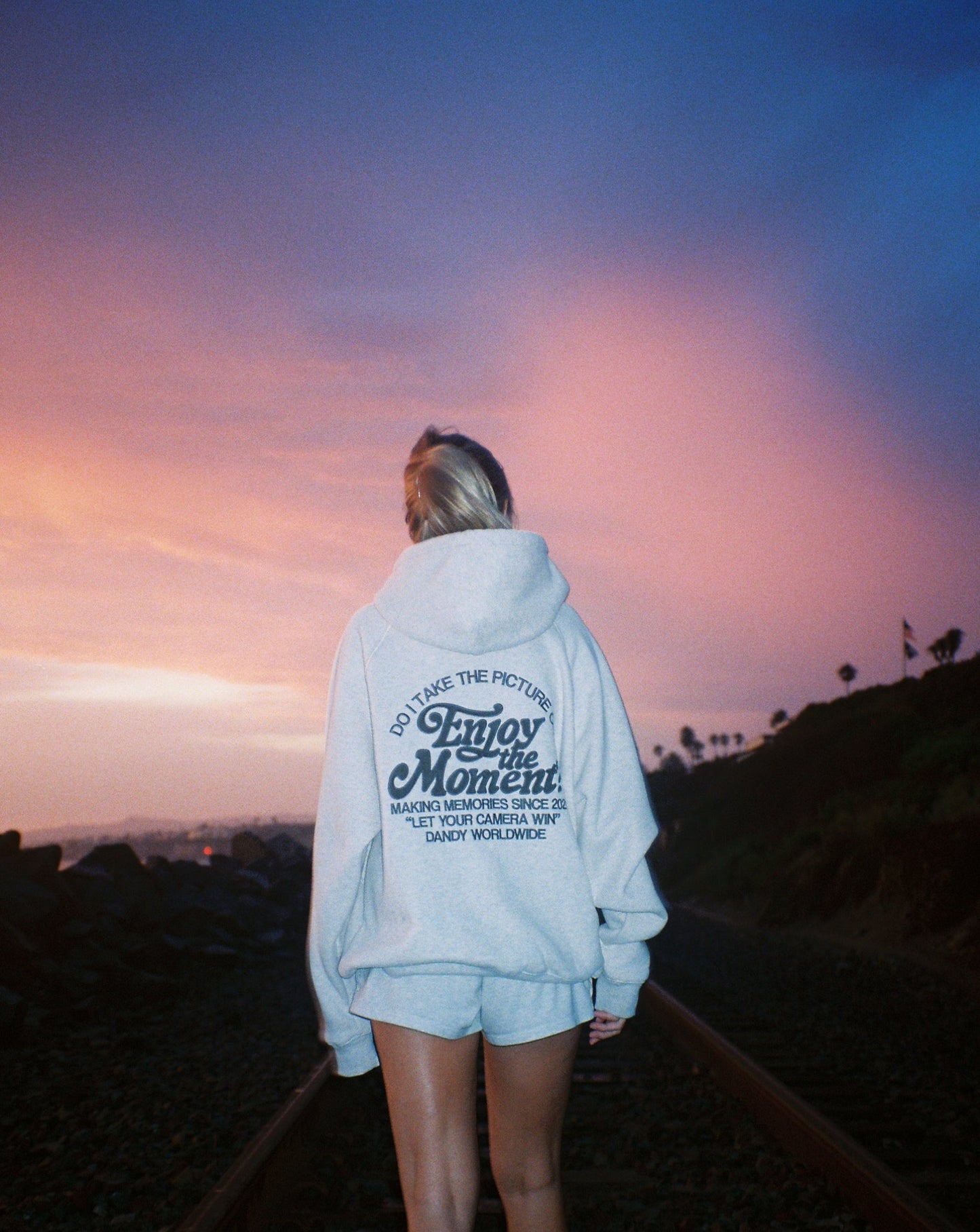 "Enjoy the Moment" Oversized Lux Hoodie in Heather Grey