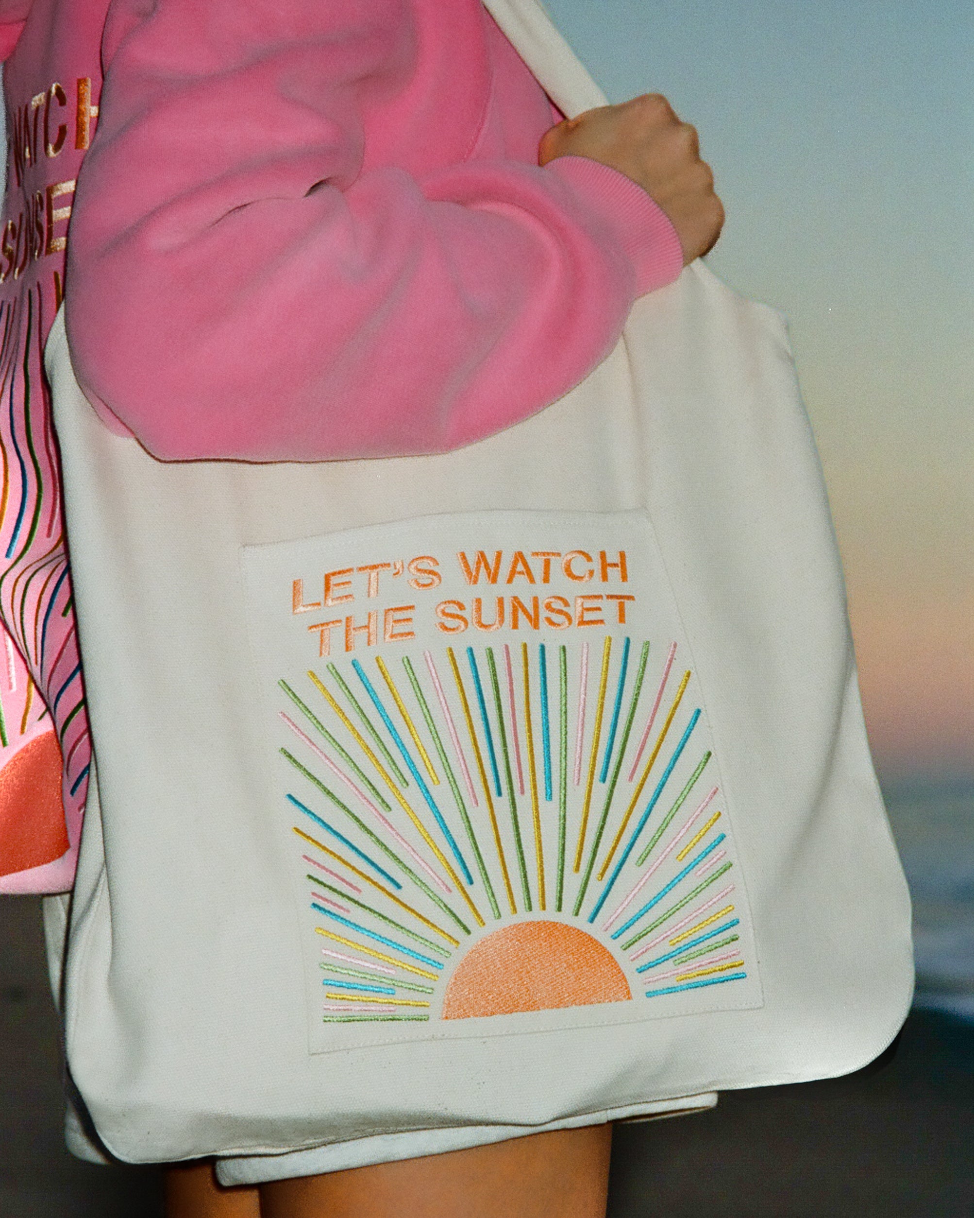 "Let's Watch the Sunset" Embroidered Tote Bag