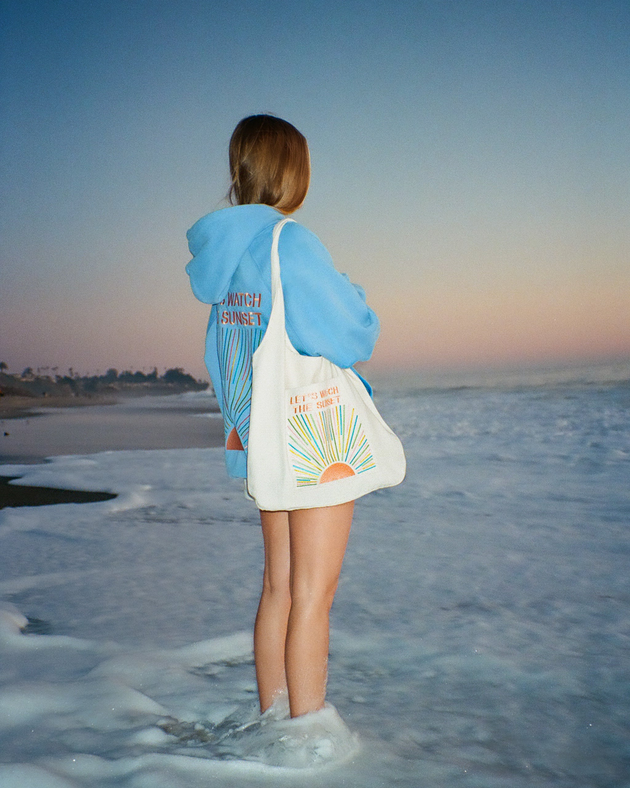 "Let's Watch the Sunset" Embroidered Tote Bag