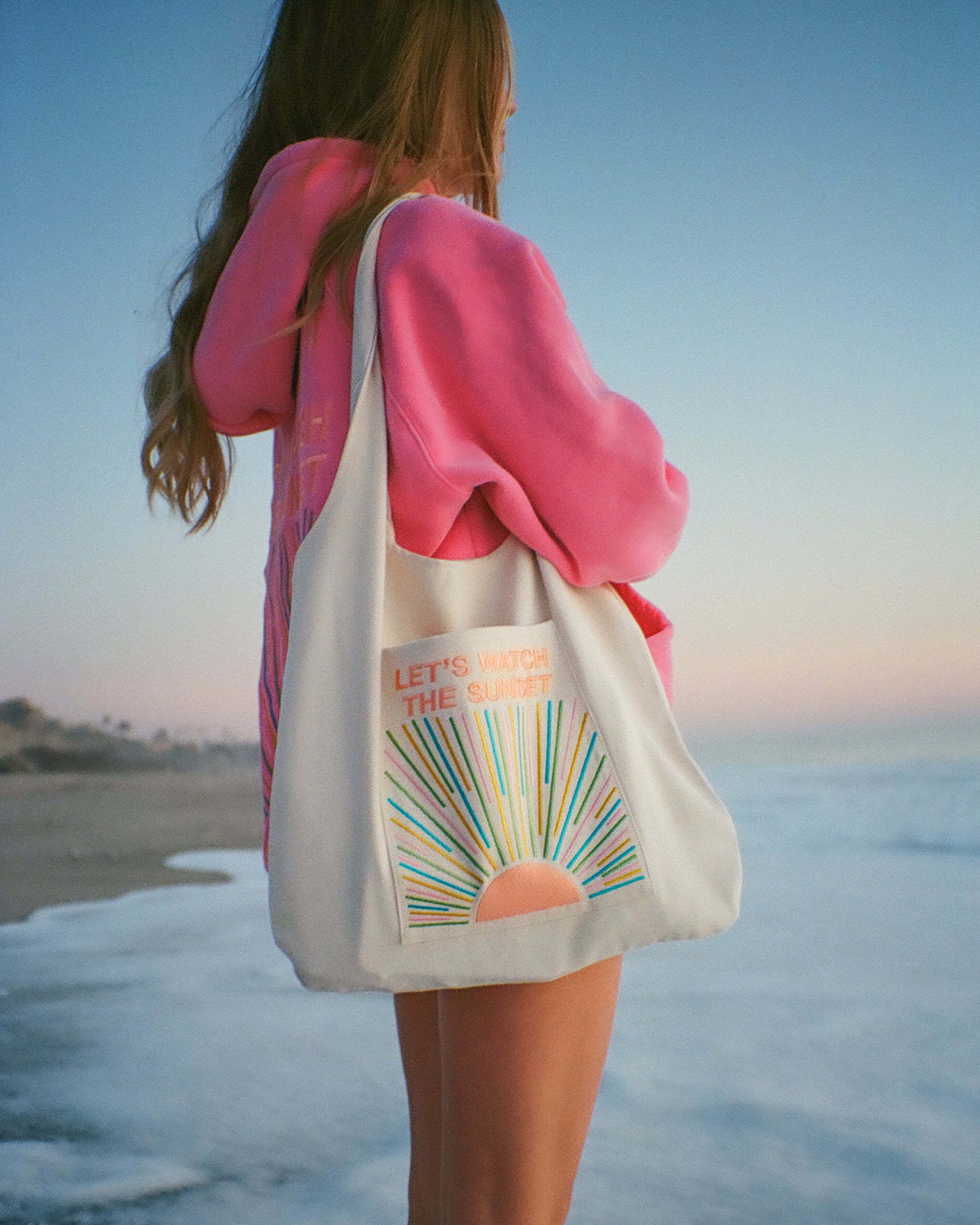 "Let's Watch the Sunset" Embroidered Tote Bag