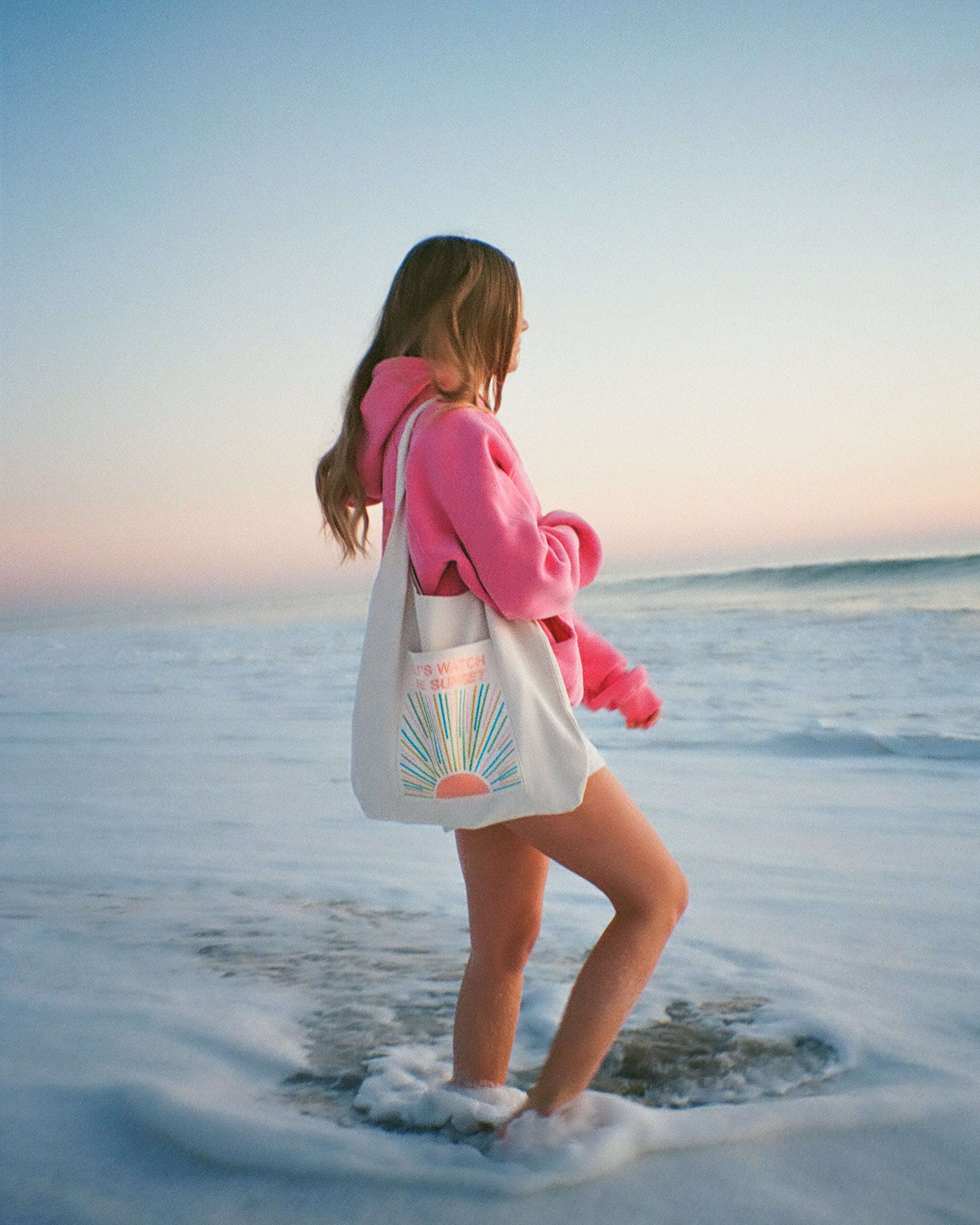 "Let's Watch the Sunset" Embroidered Tote Bag