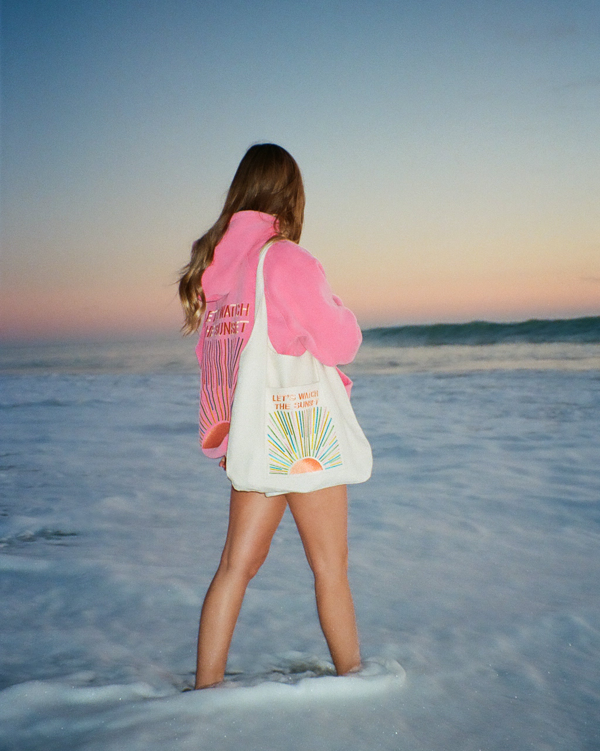 "Let's Watch the Sunset" Embroidered Tote Bag