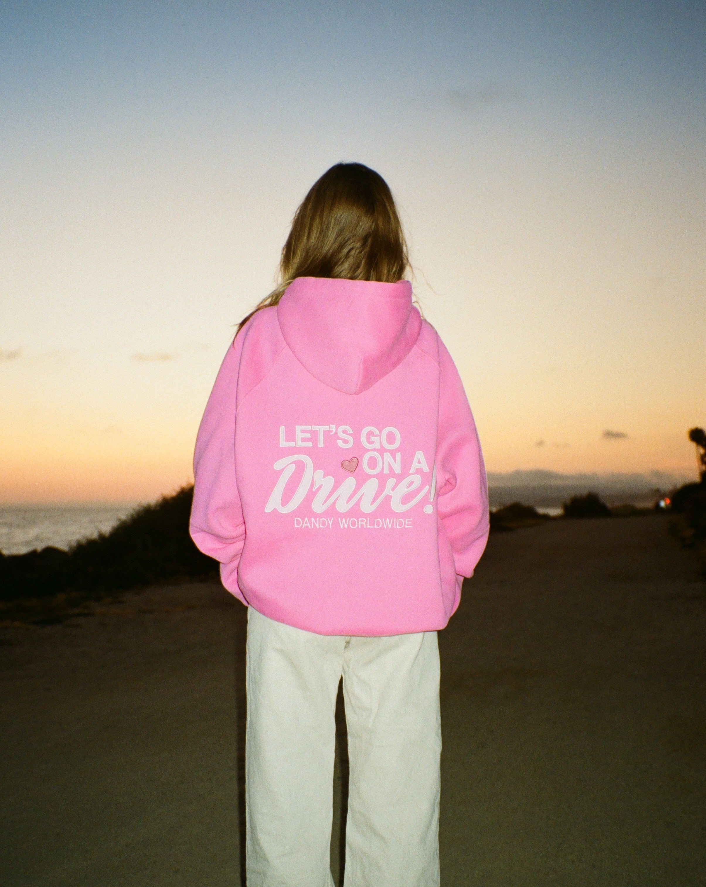 "Let's Go on a Drive" Oversized Lux Hoodie in Pink