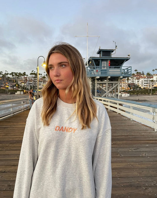 "Let's Watch the Sunset" Embroidered Beach Crew in Heather Grey
