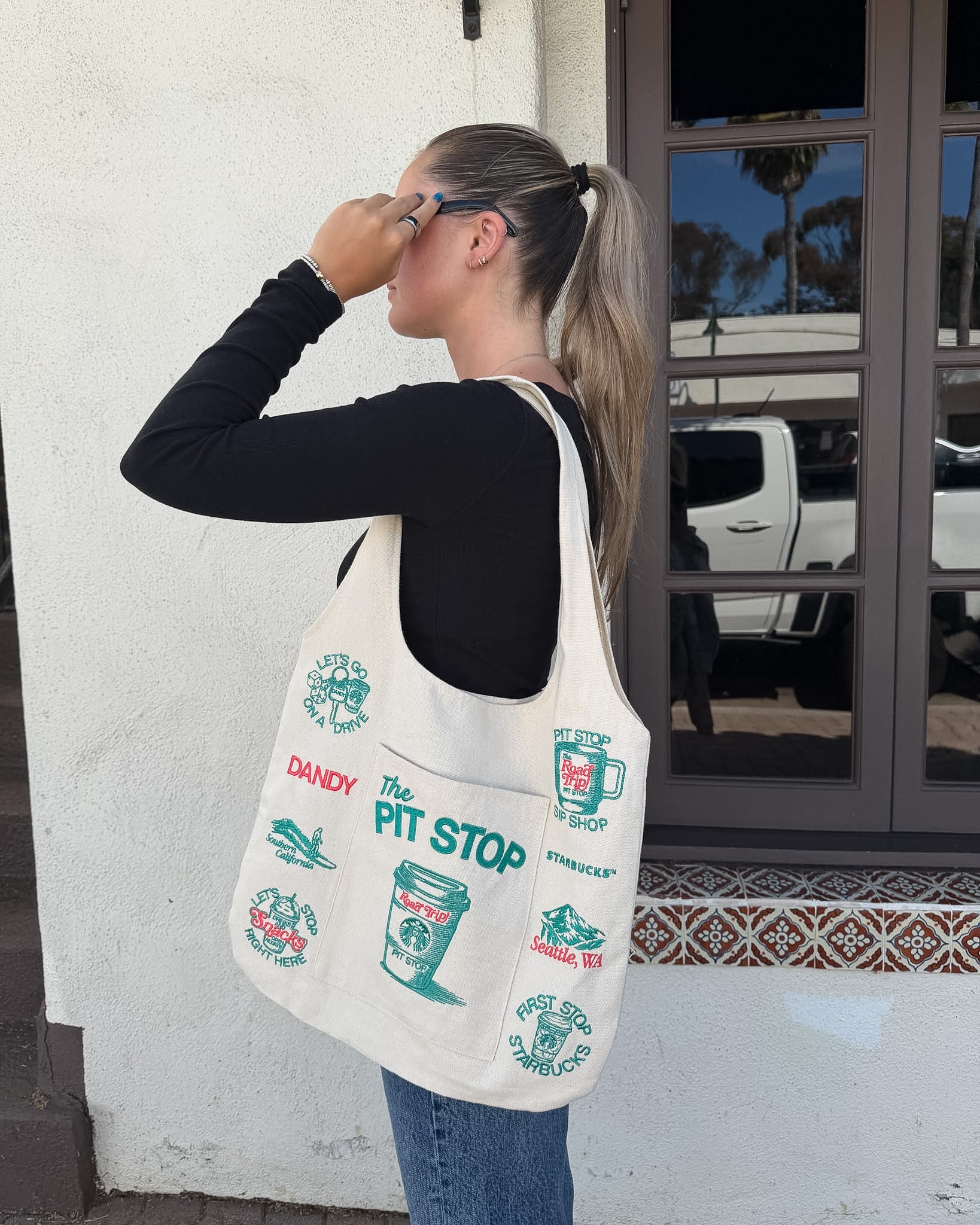 “Pit Stop” Tote Bag in Cream