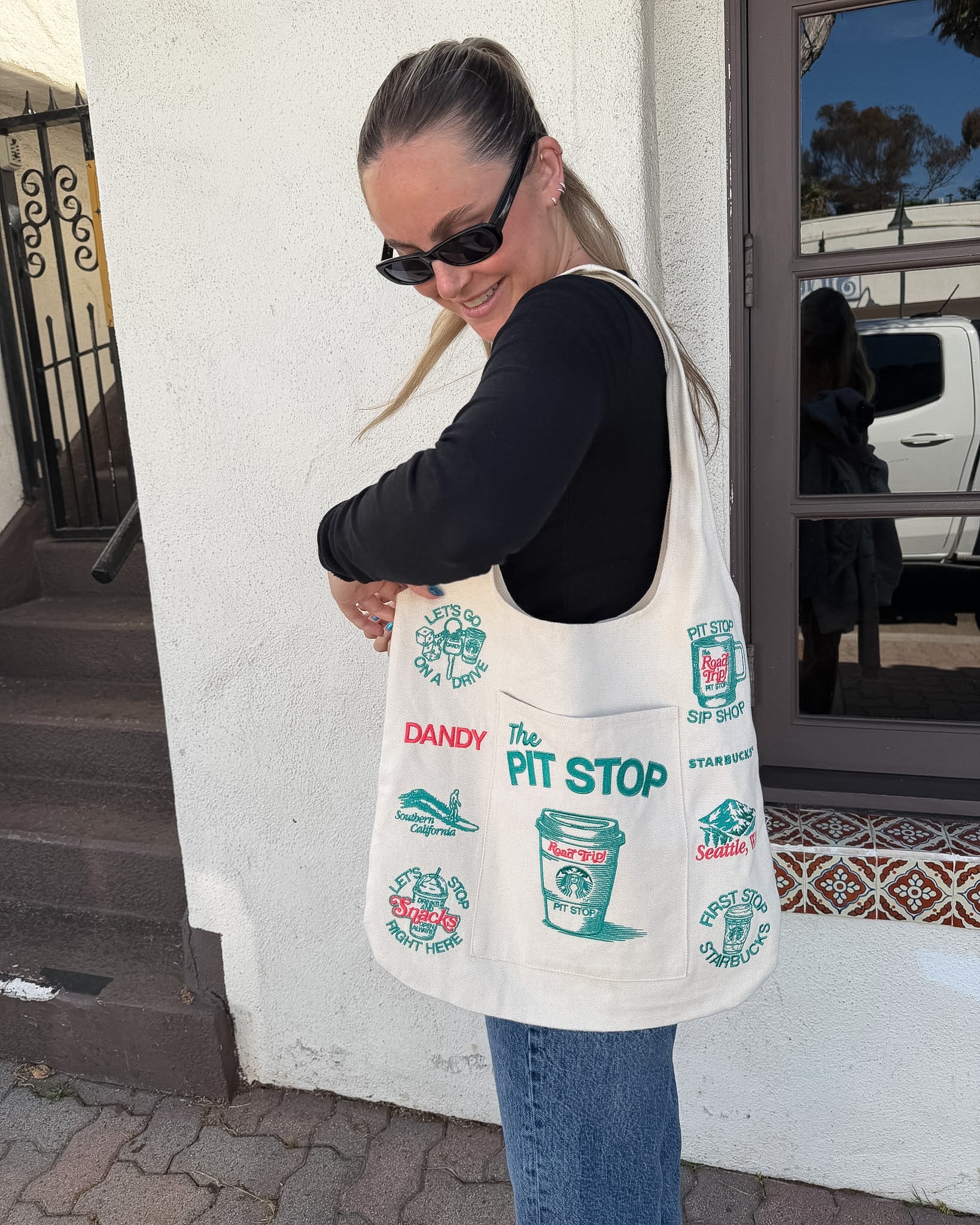 “Pit Stop” Tote Bag in Cream