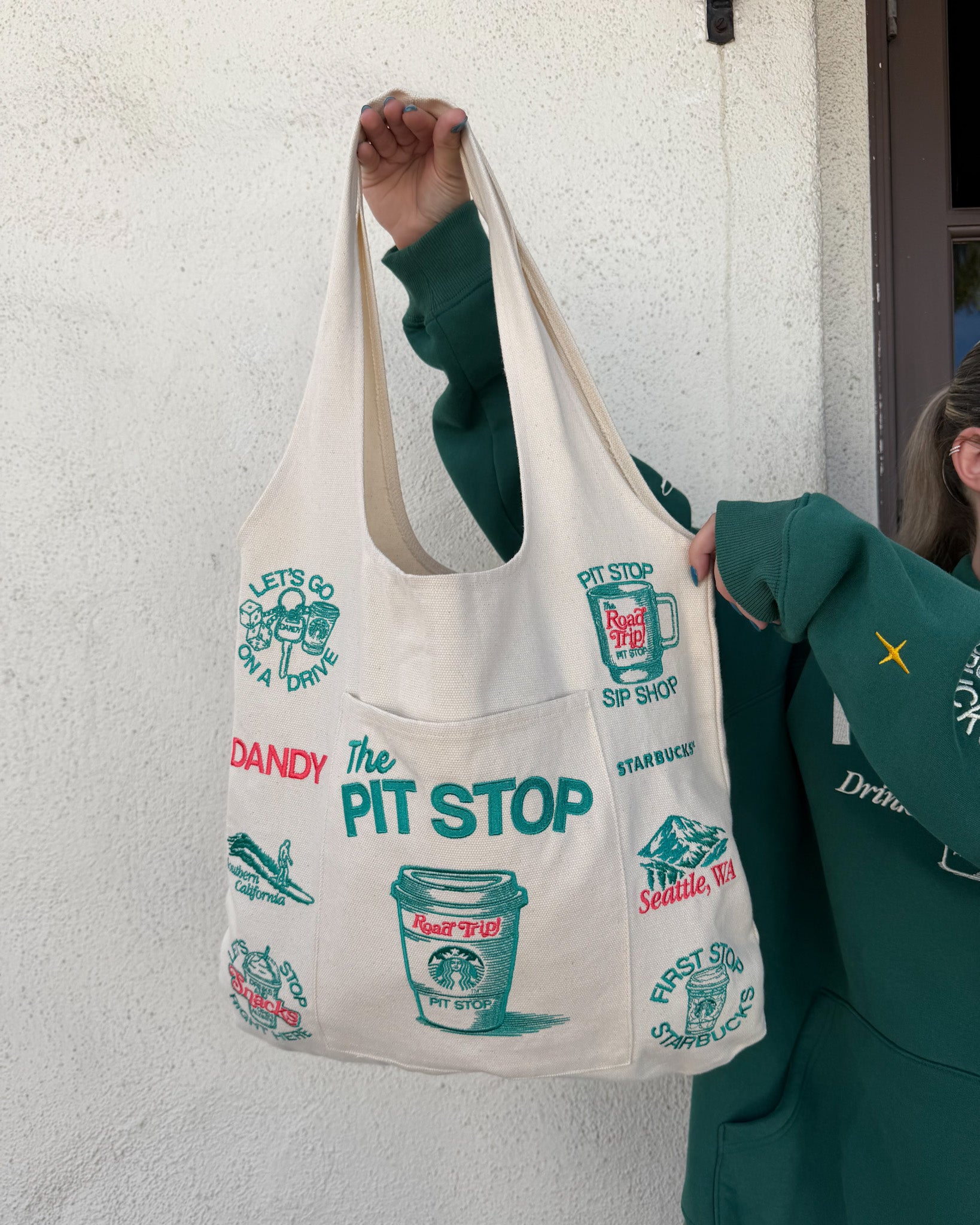 “Pit Stop” Tote Bag in Cream