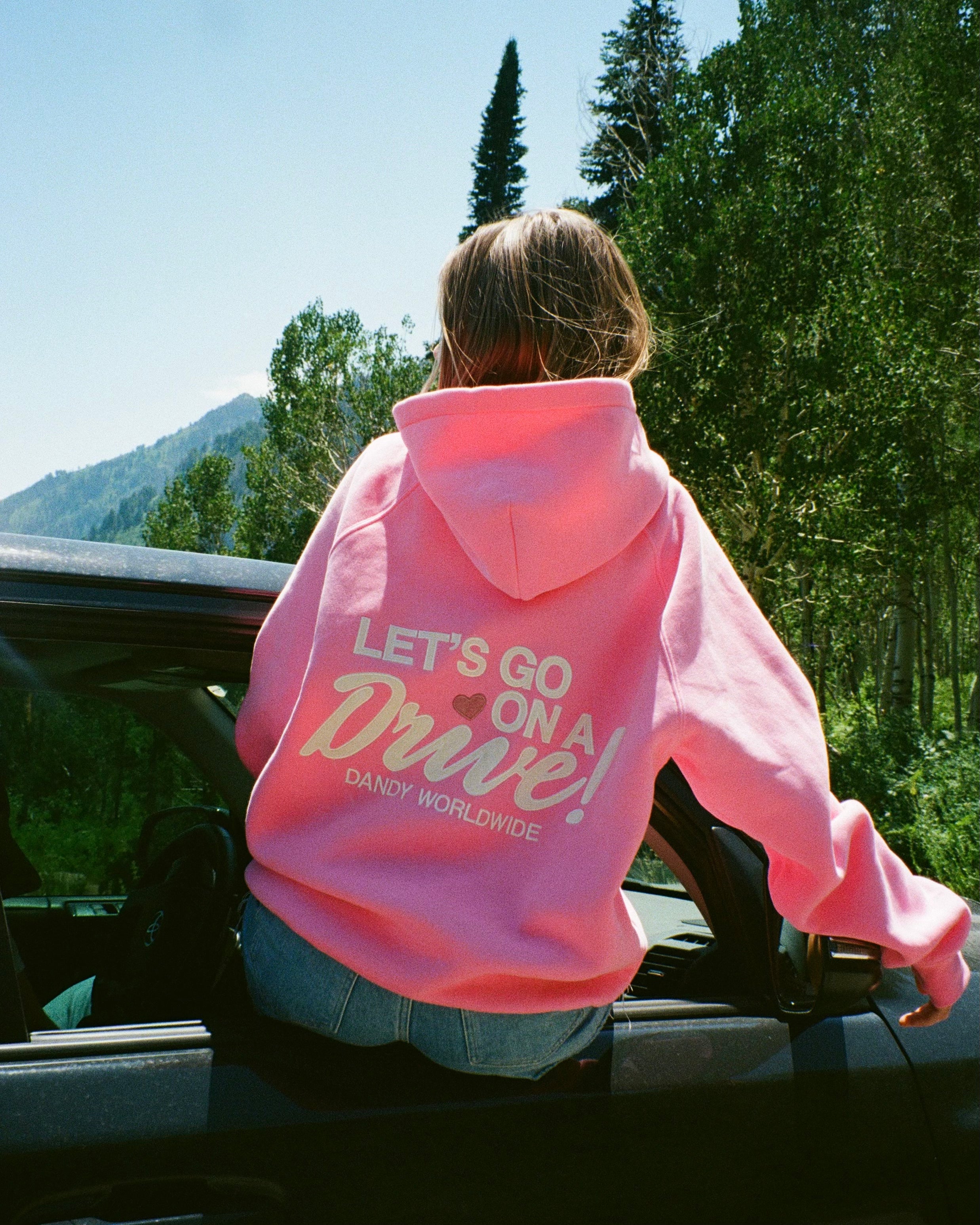 "Let's Go on a Drive" Oversized Lux Hoodie in Pink