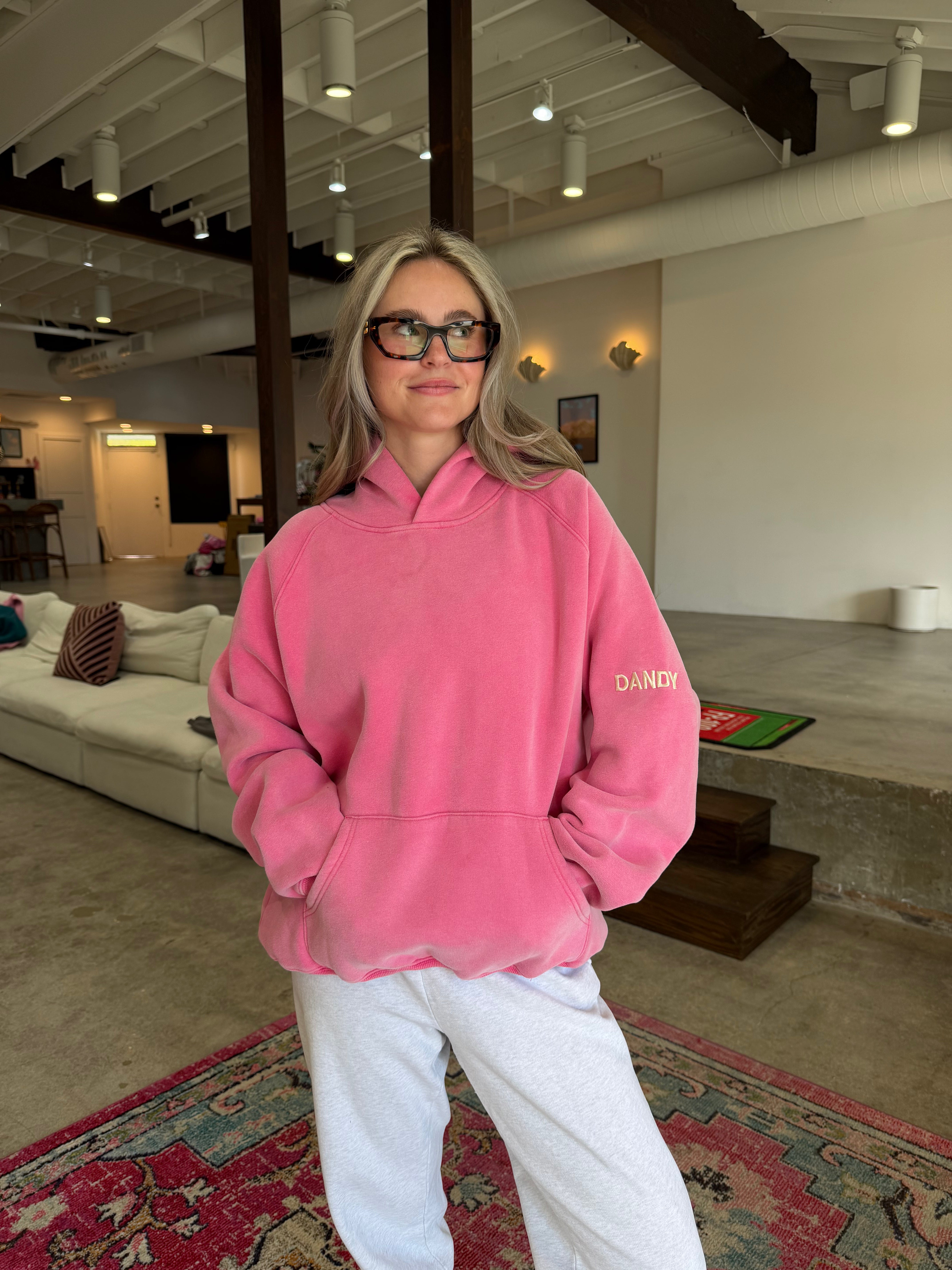 "Basics" Oversized Lux Hoodie in Vintage Washed Pink