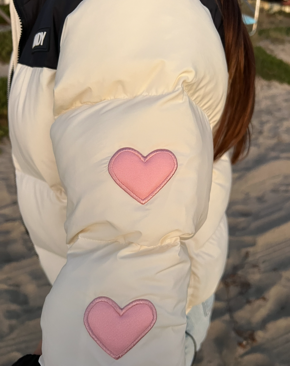 "Heart on My Sleeve" Puffer Jacket in Cream