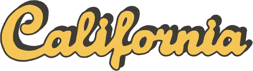 Text 'California' in a decorative font with yellow fill and black outline.