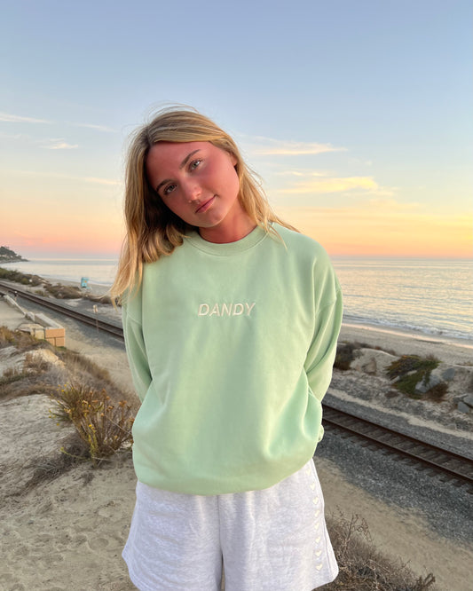 "Self Care" Embroidered Beach Crew in Sage Green
