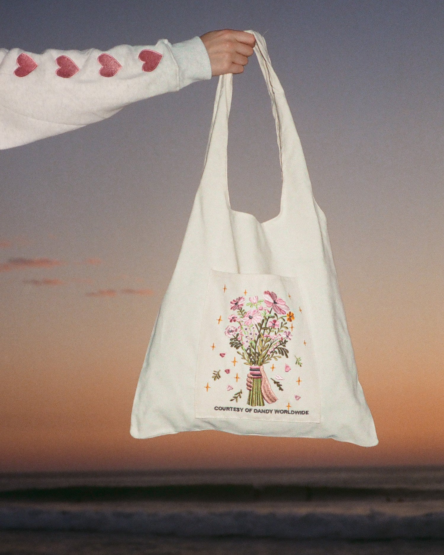 Embroidered Tote Bag with Gold Trim - The White Invite