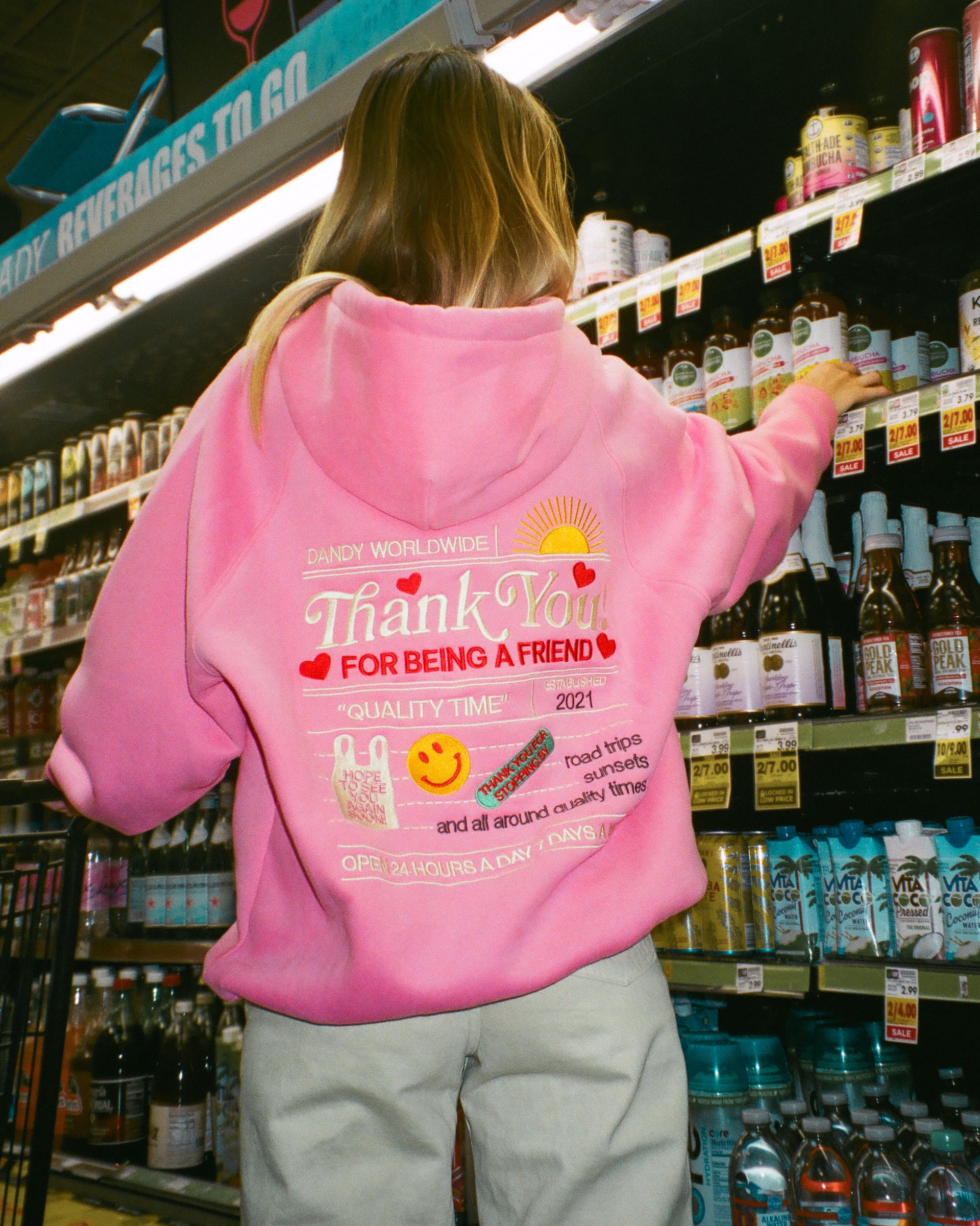 "Quality Time" Oversized Lux Hoodie in Pink - Small